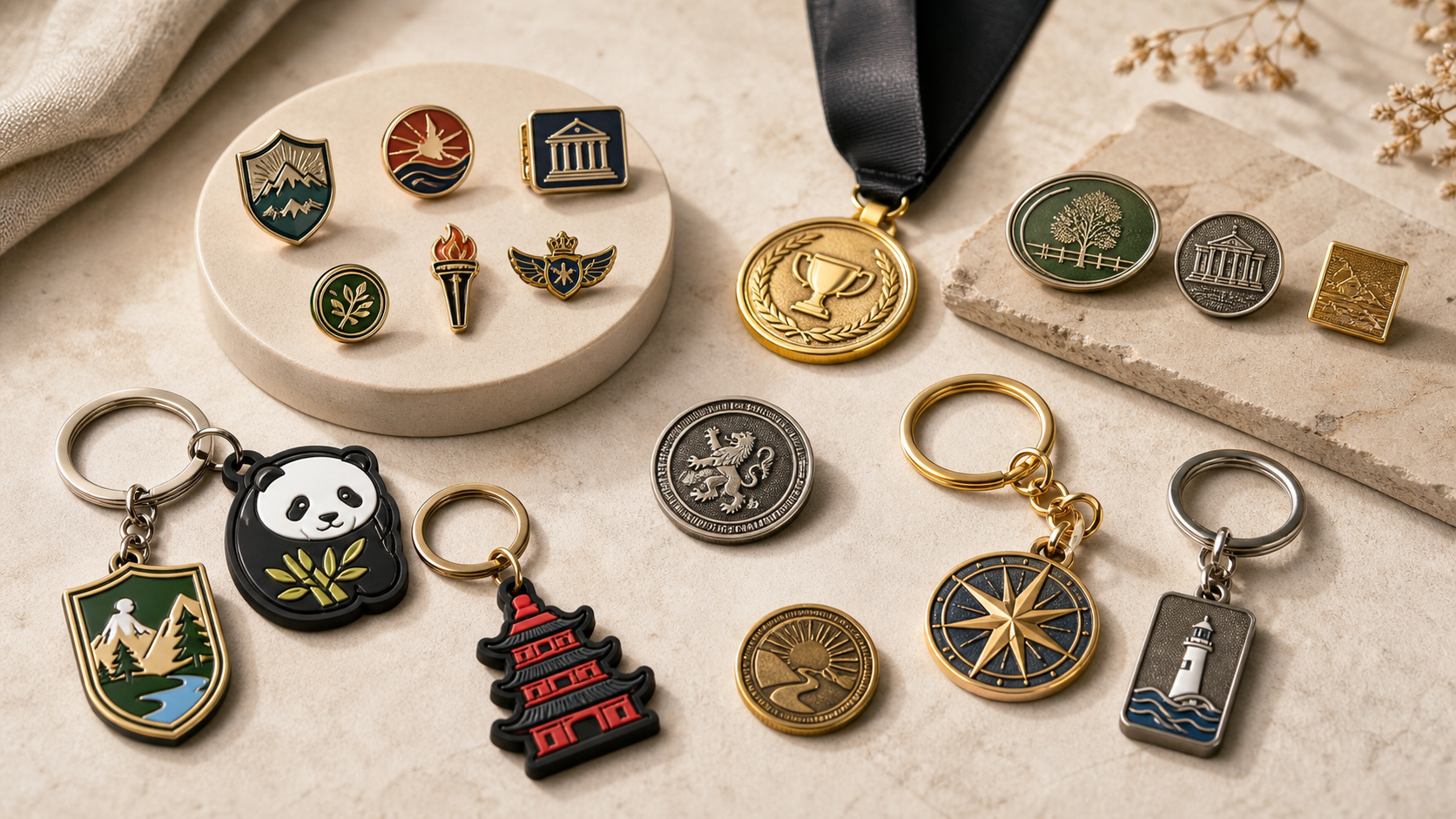 Custom metal badges, coins, pins and keychains