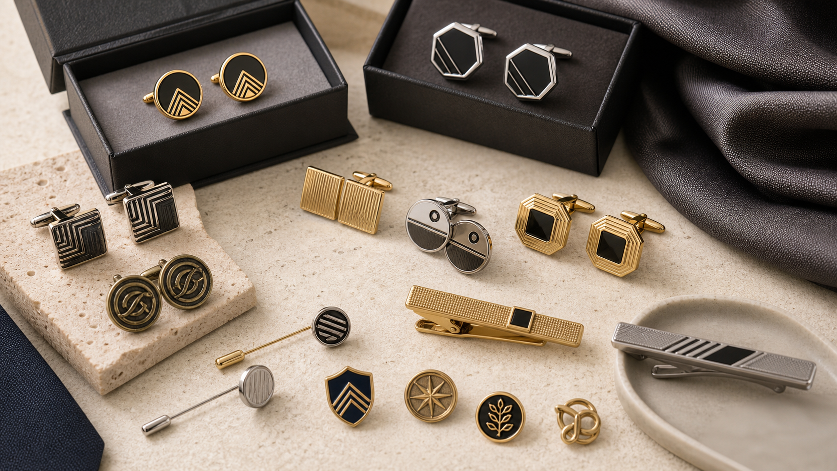 Custom cufflinks and tie clips